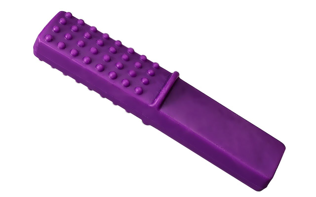 Purple Tough Bar For Extreme Biting grape flavour version from Chew Stixx, has smooth and knobby surfaces simulating textures of food.