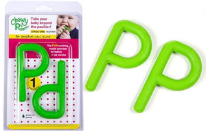Chewy Ps in a Pod (Smooth) Green - Stage 1 Teether - These two fun green Chewy Ps offer a smooth flexible surface perfect for new gums and sprouting teeth to practice biting and chewing skills.